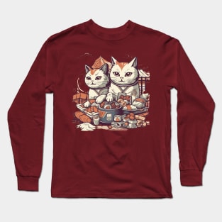 Comic cats eat sweet pastries Long Sleeve T-Shirt